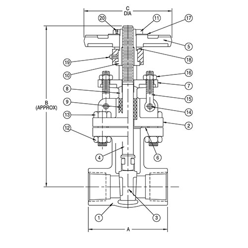 Aloyco FIG 114 Gate Valve Line Drawing