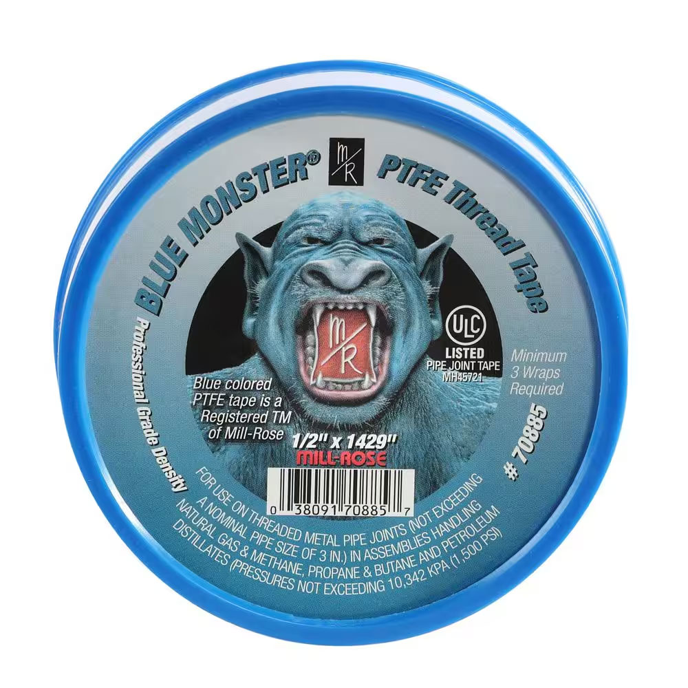 Blue Monster 70885 PTFE Thread Seal Tape, 1/2" x 1429"