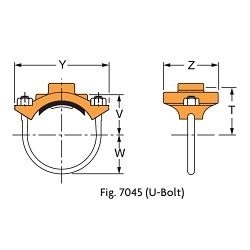 Gruvlok 7045 U-Bolt Branch Outlet Dimensions